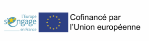 Logo "L'Europe s'engage en France" à gauche, avec des étoiles formant le 's', suivi du drapeau de l'UE et du texte "Cofinancé par l'Union européenne".
